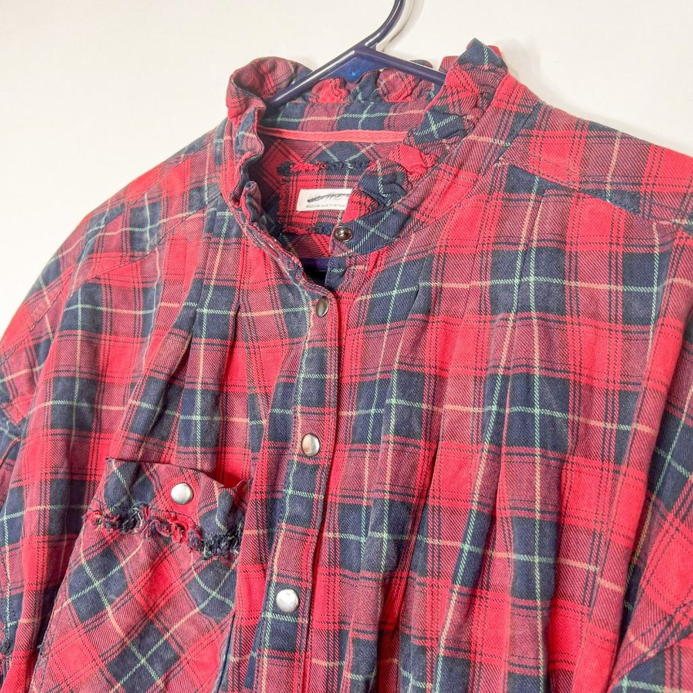NEW Free People Emily Red Plaid Flannel Ruffle Shirt Jacket - XS - Picture 4 of 6